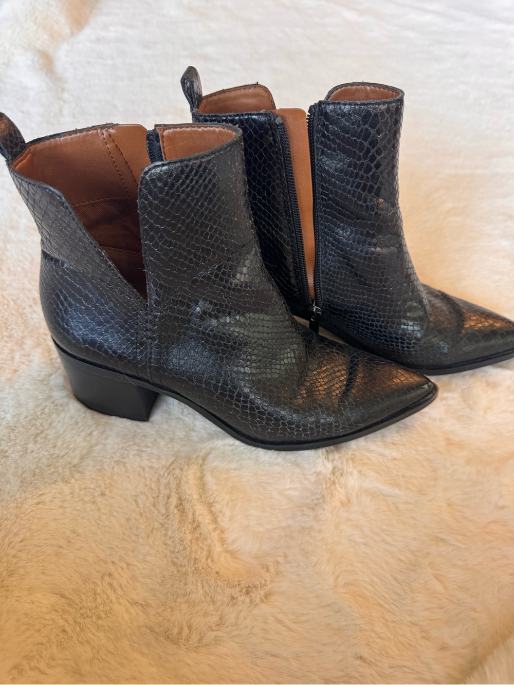 Franco Sarto Black Textured Snakeskin Chelsea Ankle Boots